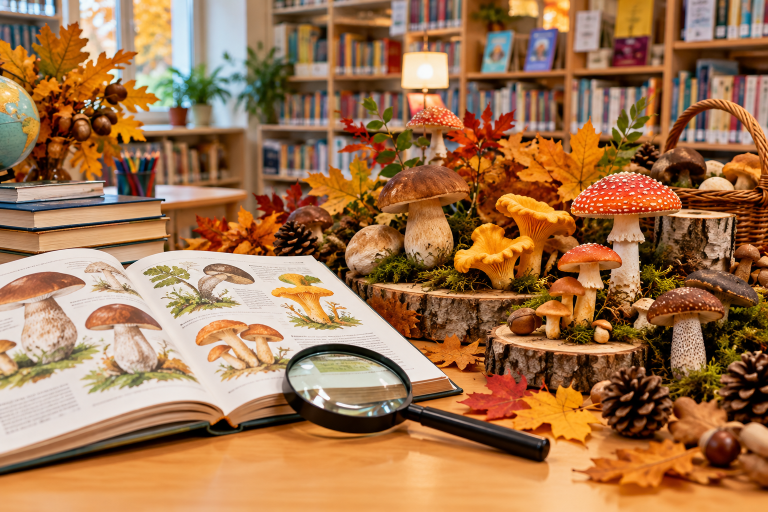 Rudens grybų pažinimo dirbtuvės bibliotekoje